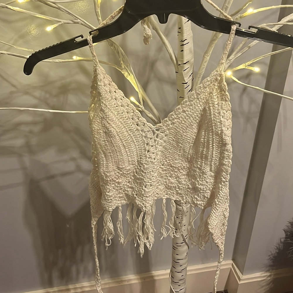 crochet halter top fringe bottom festival Coachella wear boho